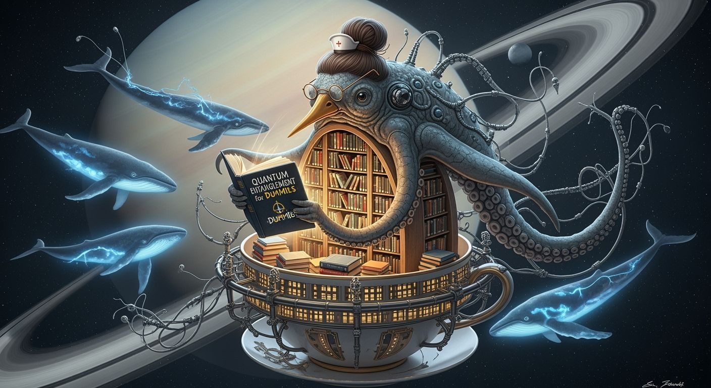Interdimensional Kraken Shelves Books in Surreal Orbit