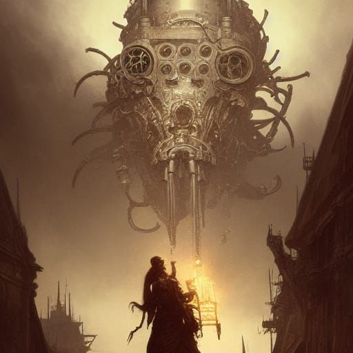 Steampunk Horror Cyborg Engine Portrait