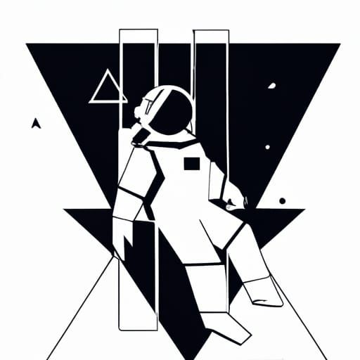 Geometric Astronaut Floating in Abstract Cubism