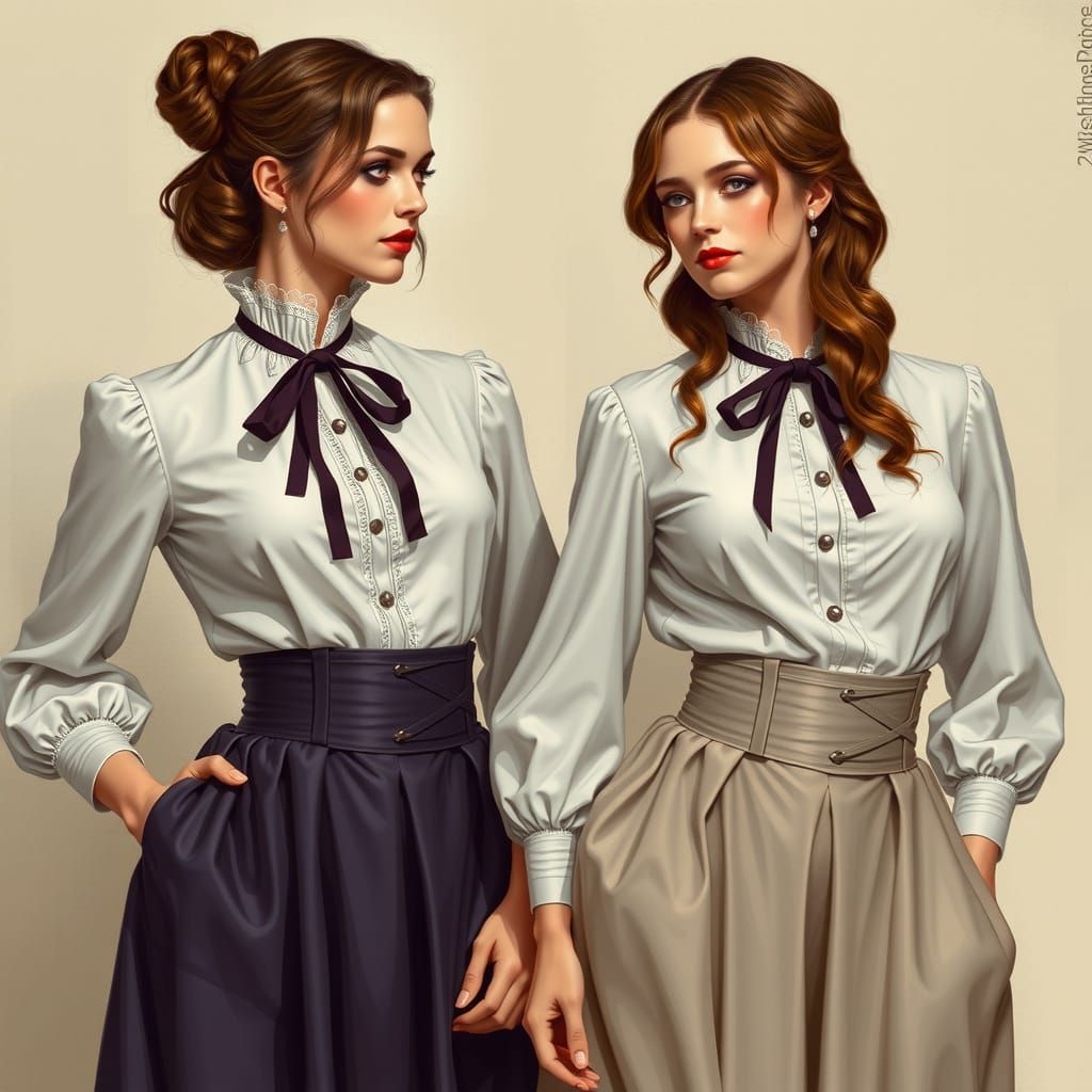 Elegant Women in Alphonse Mucha Style