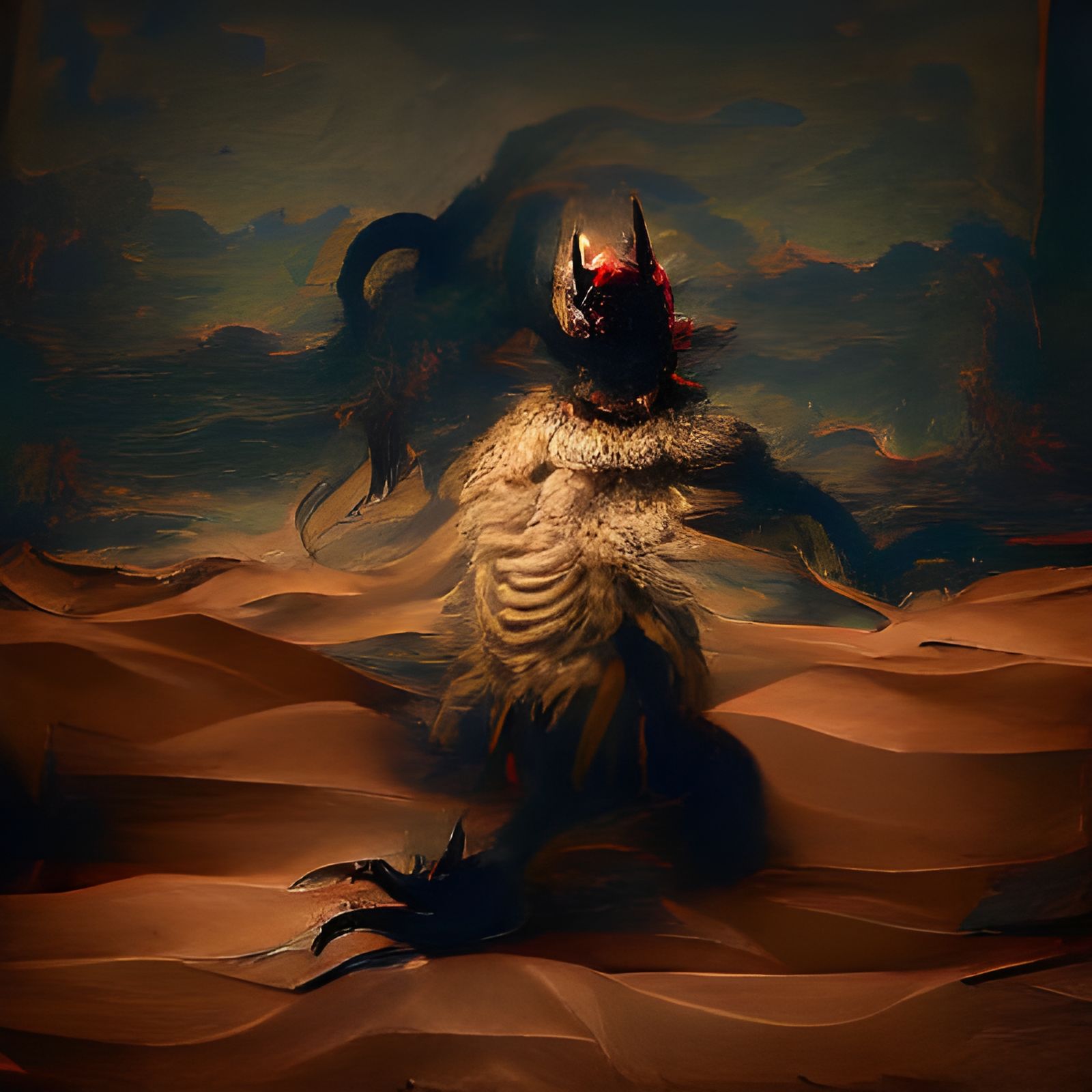 Sinister Desert Demon in Oil and Water Painting