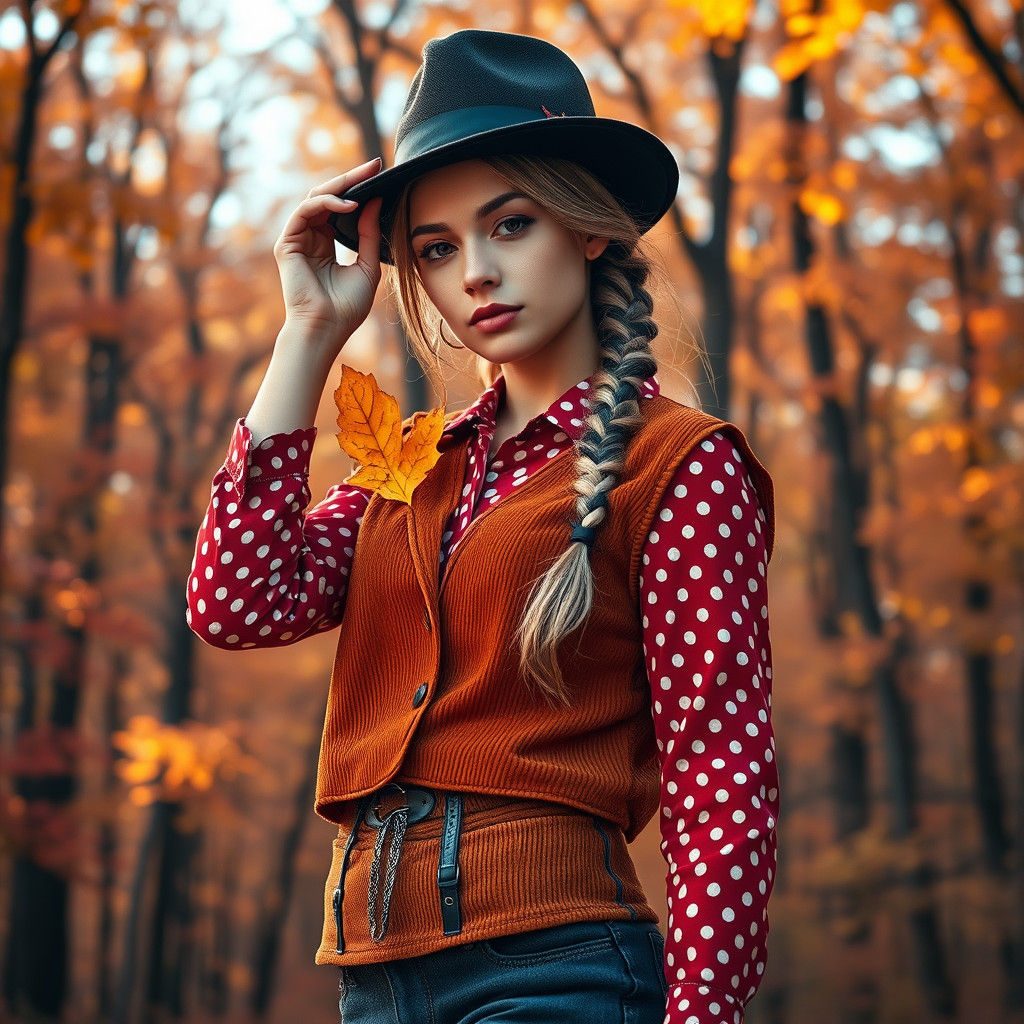 Girl with Braids in Autumn Forest, Matte Painting
