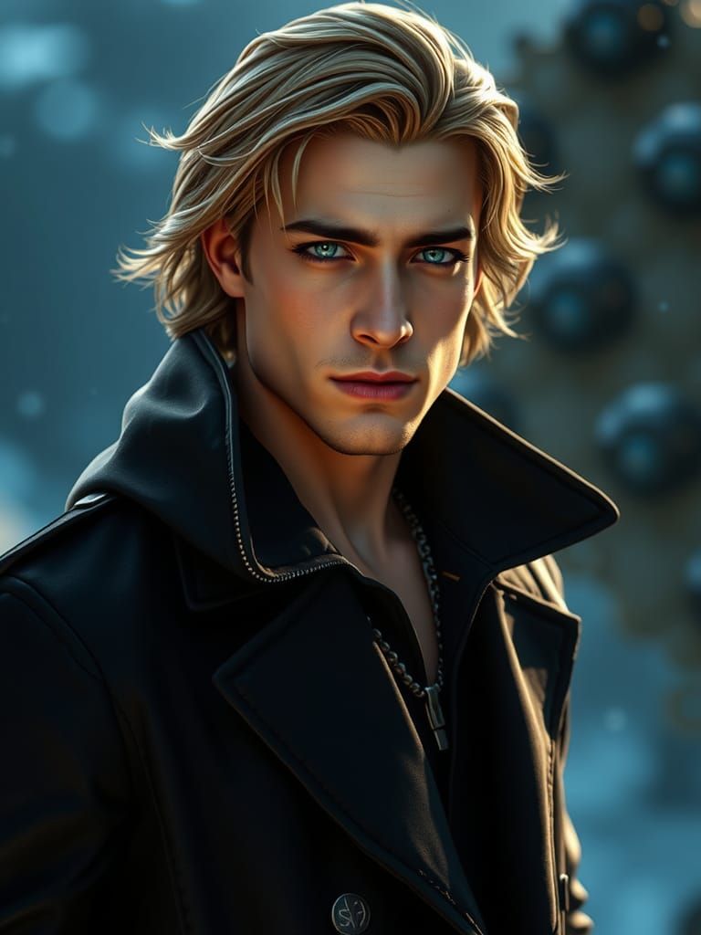 Fantasy Man with Piercing Eyes in Dramatic Lighting