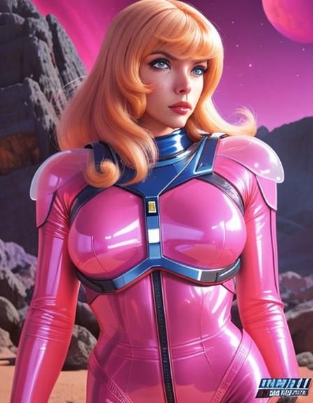 Astronaut Exploring Alien Planet in Retrofuturistic Style