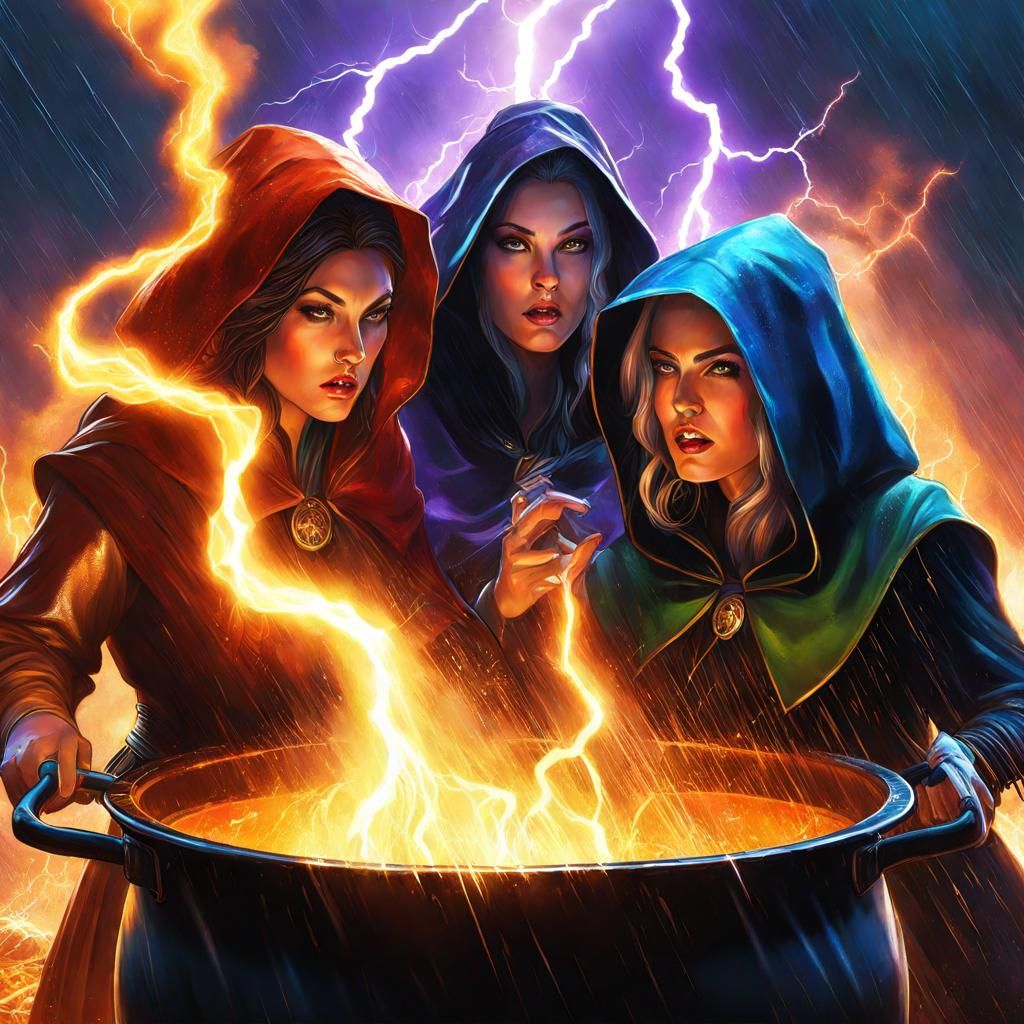 Dramatic Witches' Cauldron in Thunderstorm