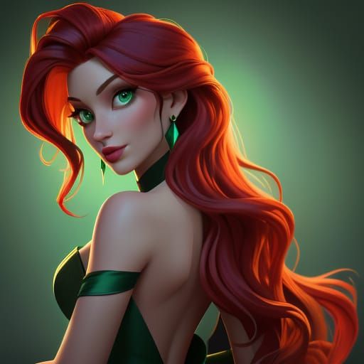 Sultry Oil Portrait of a Redheaded Woman in a Green Evening ...