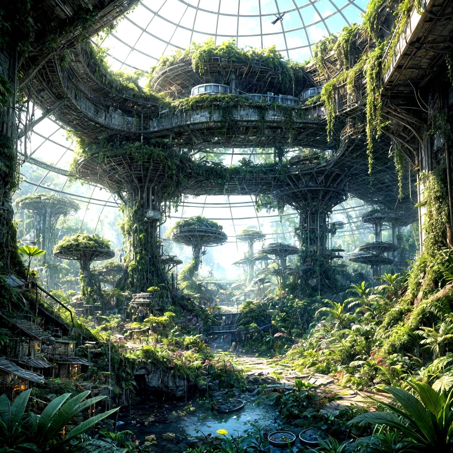 Vibrant Solar-Punk Biodome Oasis