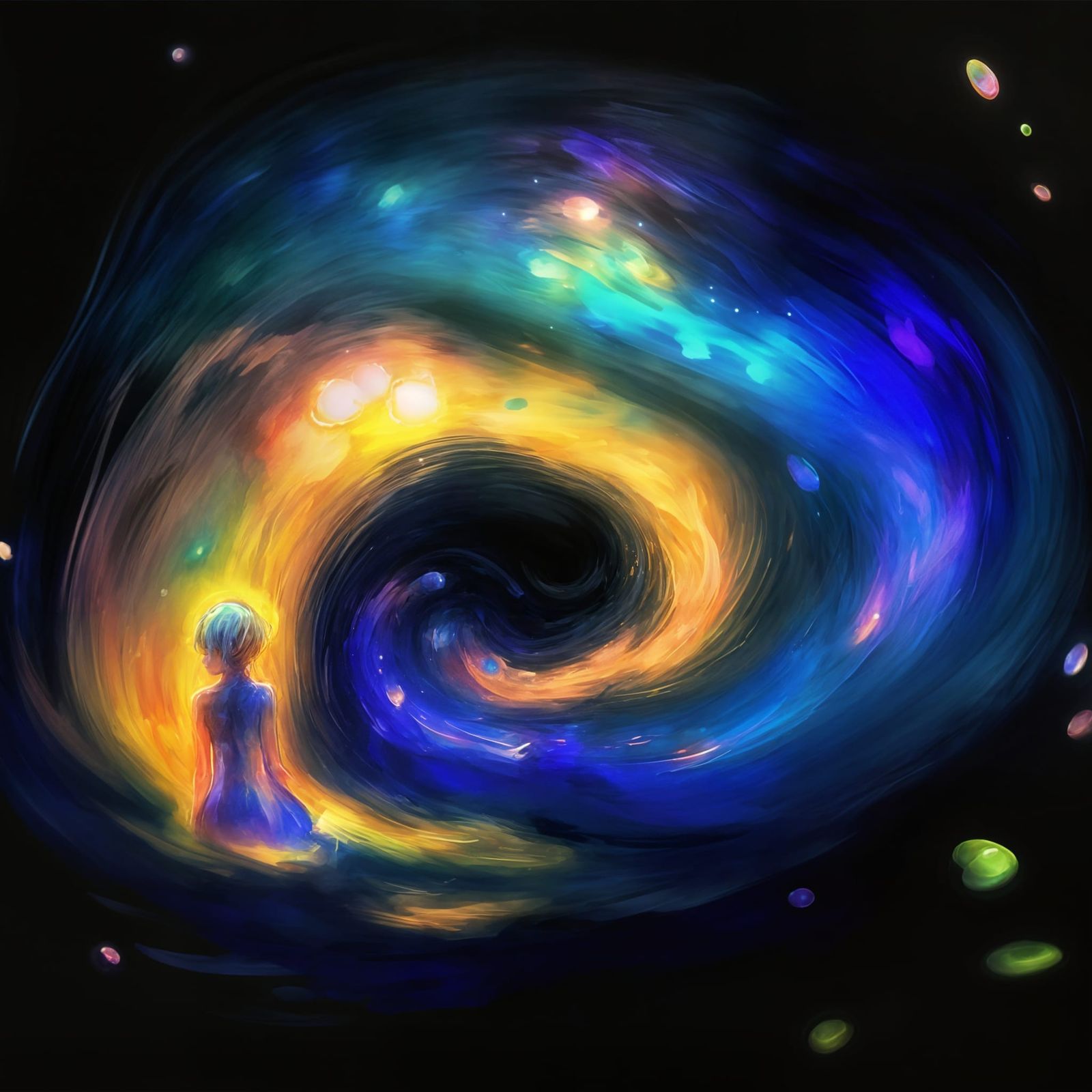 Impressionist Portrait of Woman with Bioluminescent Galaxy B...