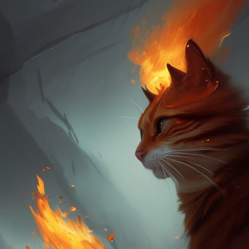 Fiery Ginger Cat in Dark Fantasy Style