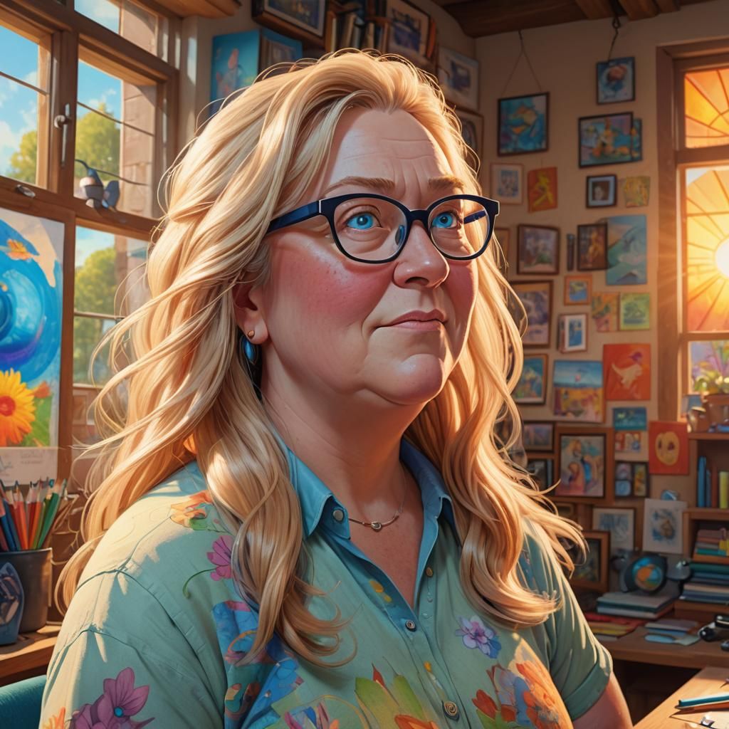 Colorful 3D Portrait of Woman in Pixar Style