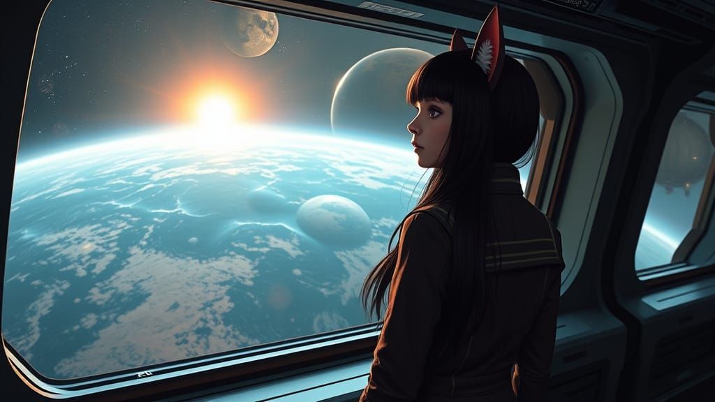 Starship Explorer with Feline Ears Embarks on Cosmic Quest