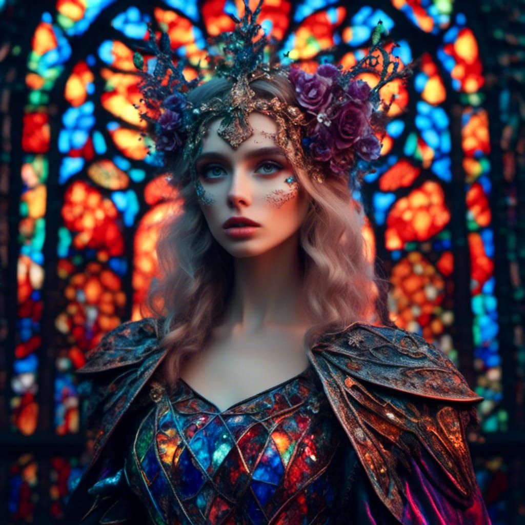 Cosplay Model in Stained Glass Gown