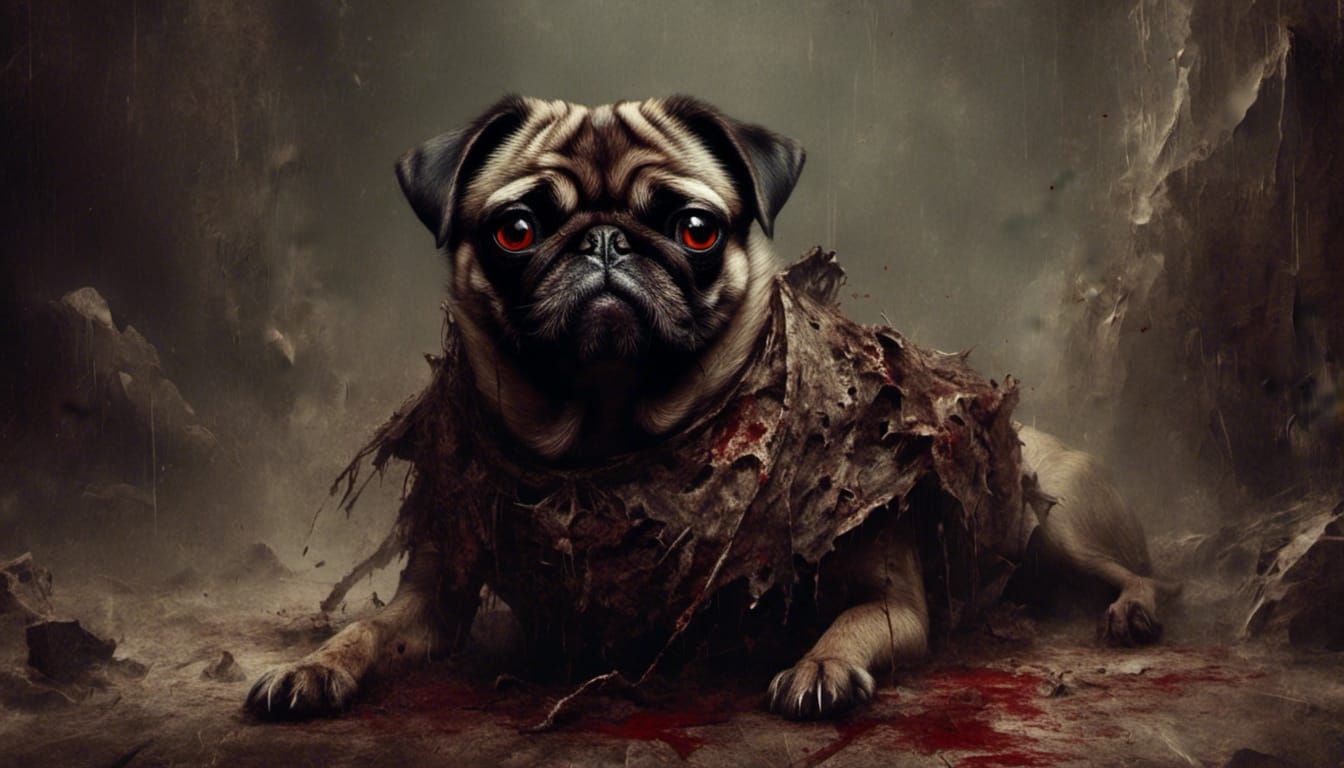 Pug in Scary Dungeon with Macabre Aesthetic