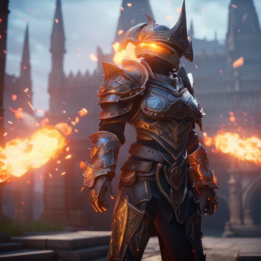 Gothic Royal Guardian with Fire Aura in 3D