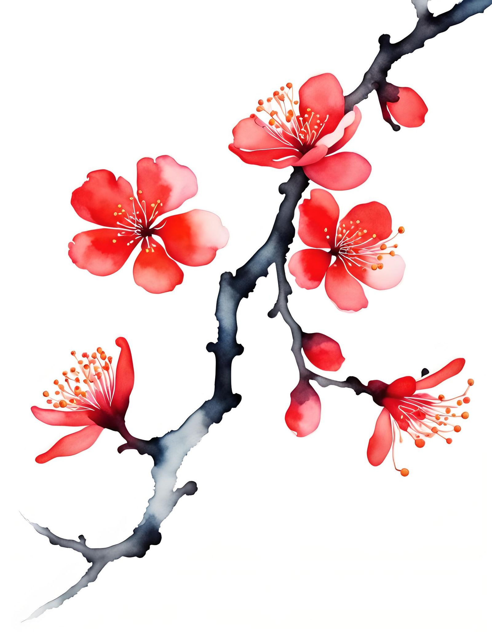 Vermillion Plum Blossom in Ukiyo-e Style