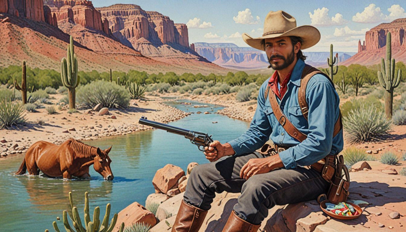 Mexican Outlaw in Vibrant Wild West Watercolor