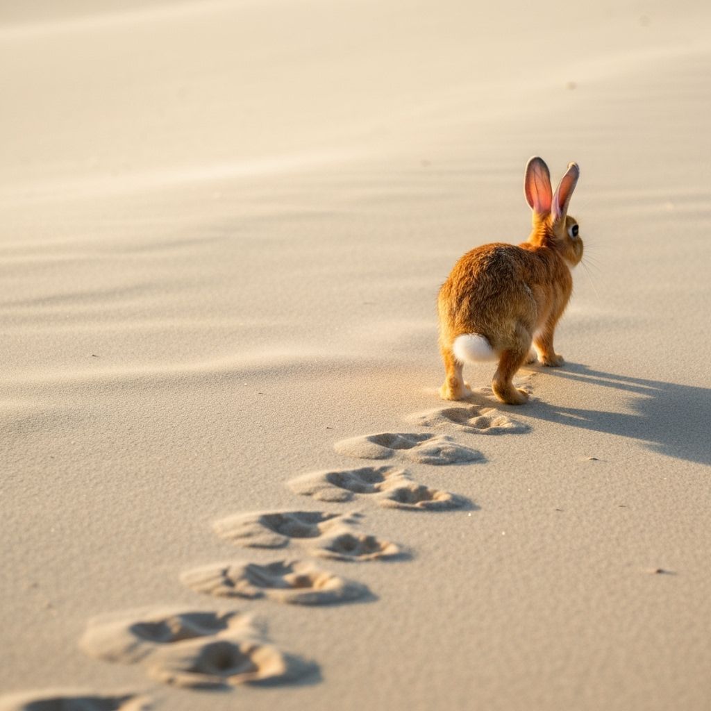 Rabbit Tracks on Desert Beach in High Definition