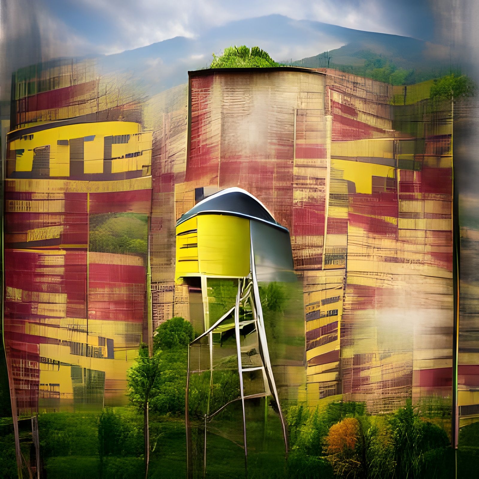Tennessee Farm: Grain Silo and Cornfield Matte Painting