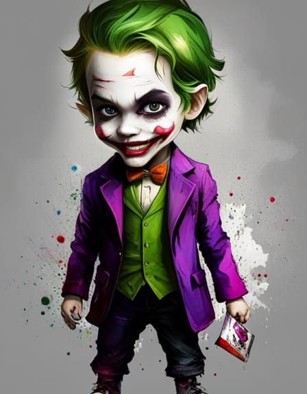 Chibi Joker in Street Clothes: Polychromatic Splash Art