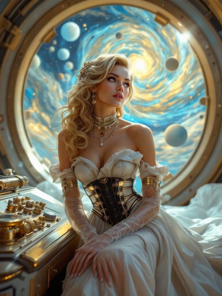 Retro-Futurist Aviatrix in Steampunk Observatory