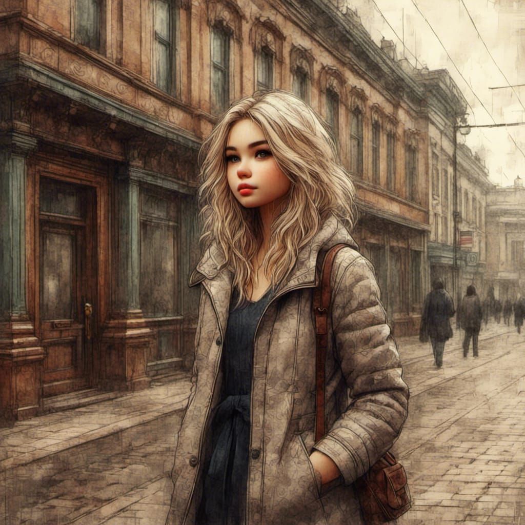 Beautiful woman walks around Minsk