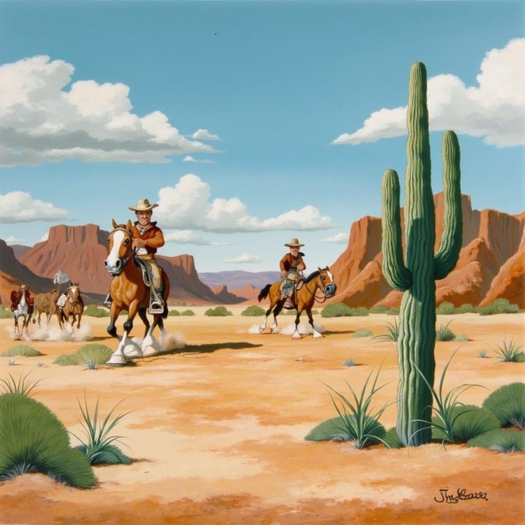 Mexican Bandits Ride Through Desert Canyon