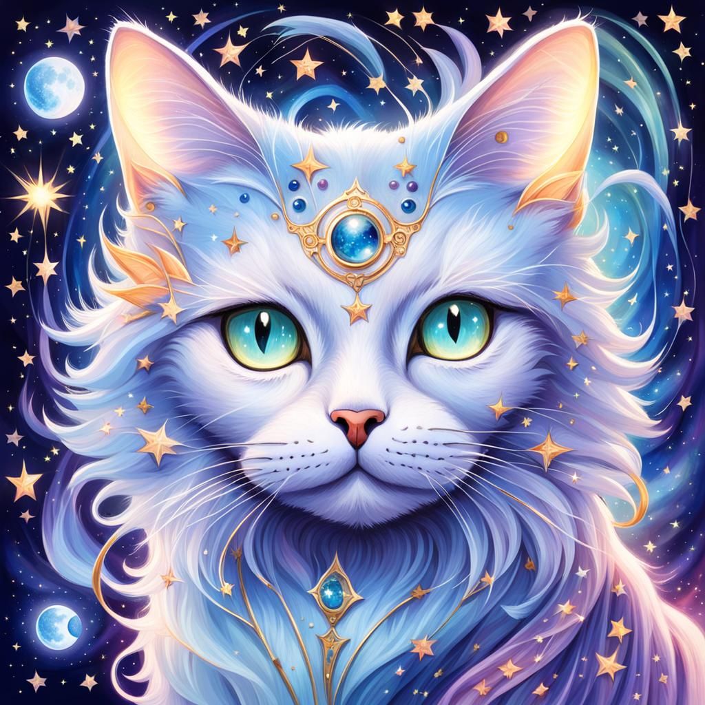 Mystic Cat in Astral Plane with Fairies