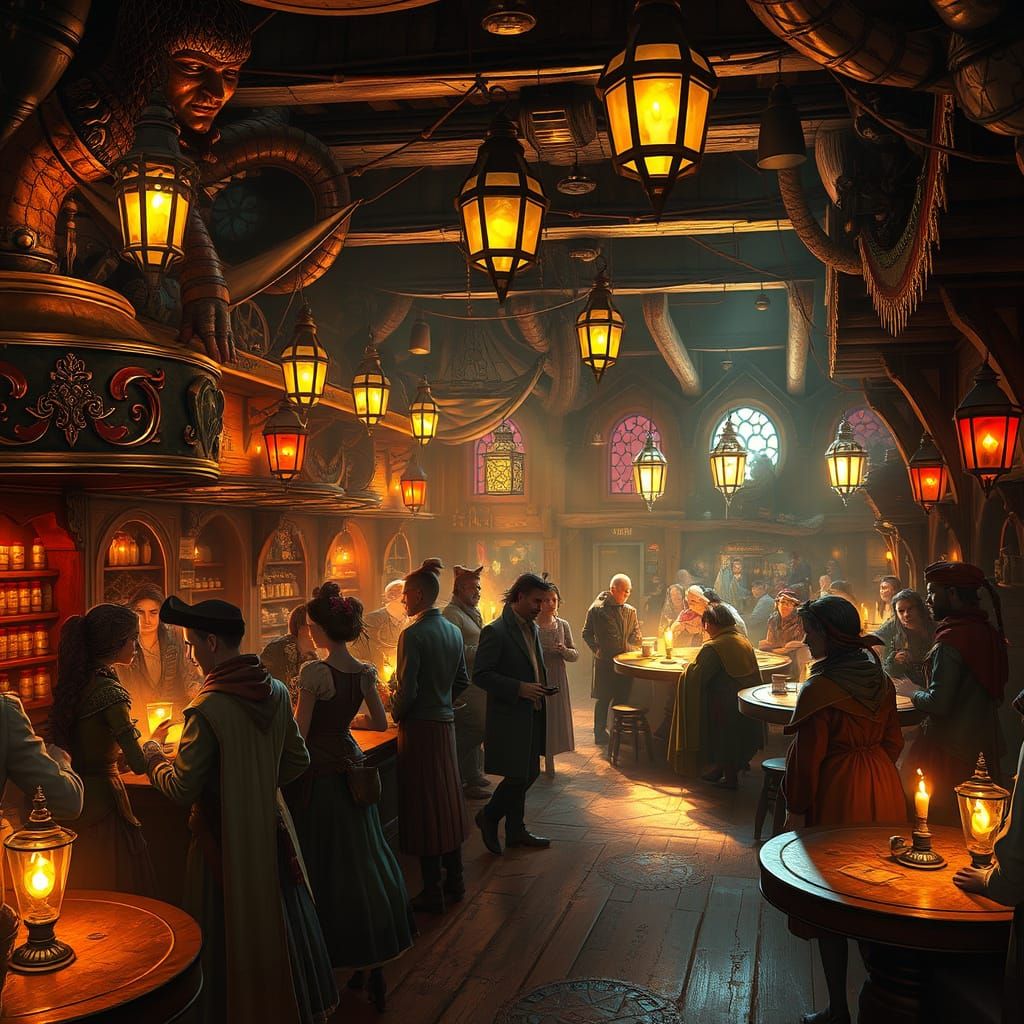 Fantasy Tavern in Warm, Golden Lighting