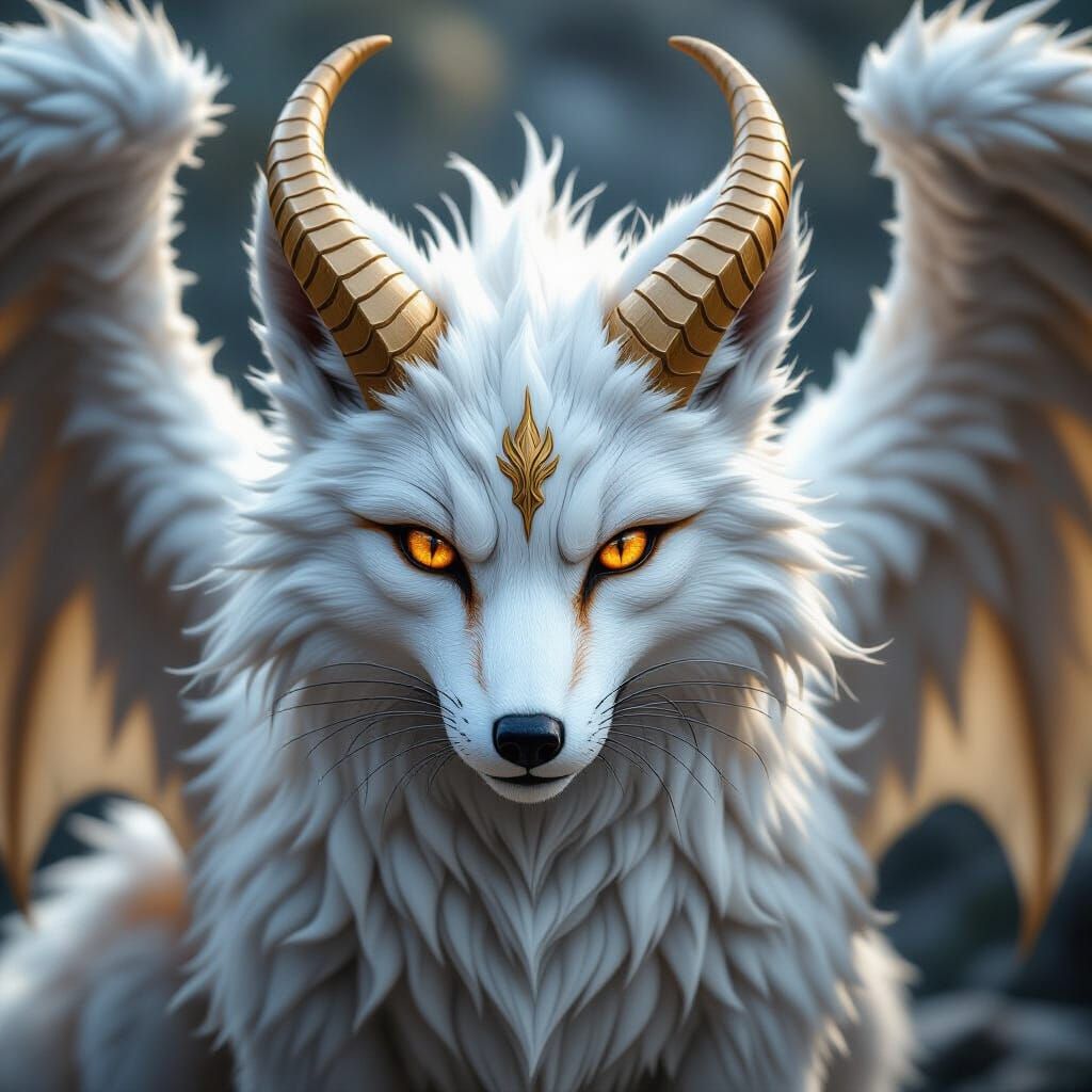 Majestic Dragon-Fox Hybrid with Spiral Horns