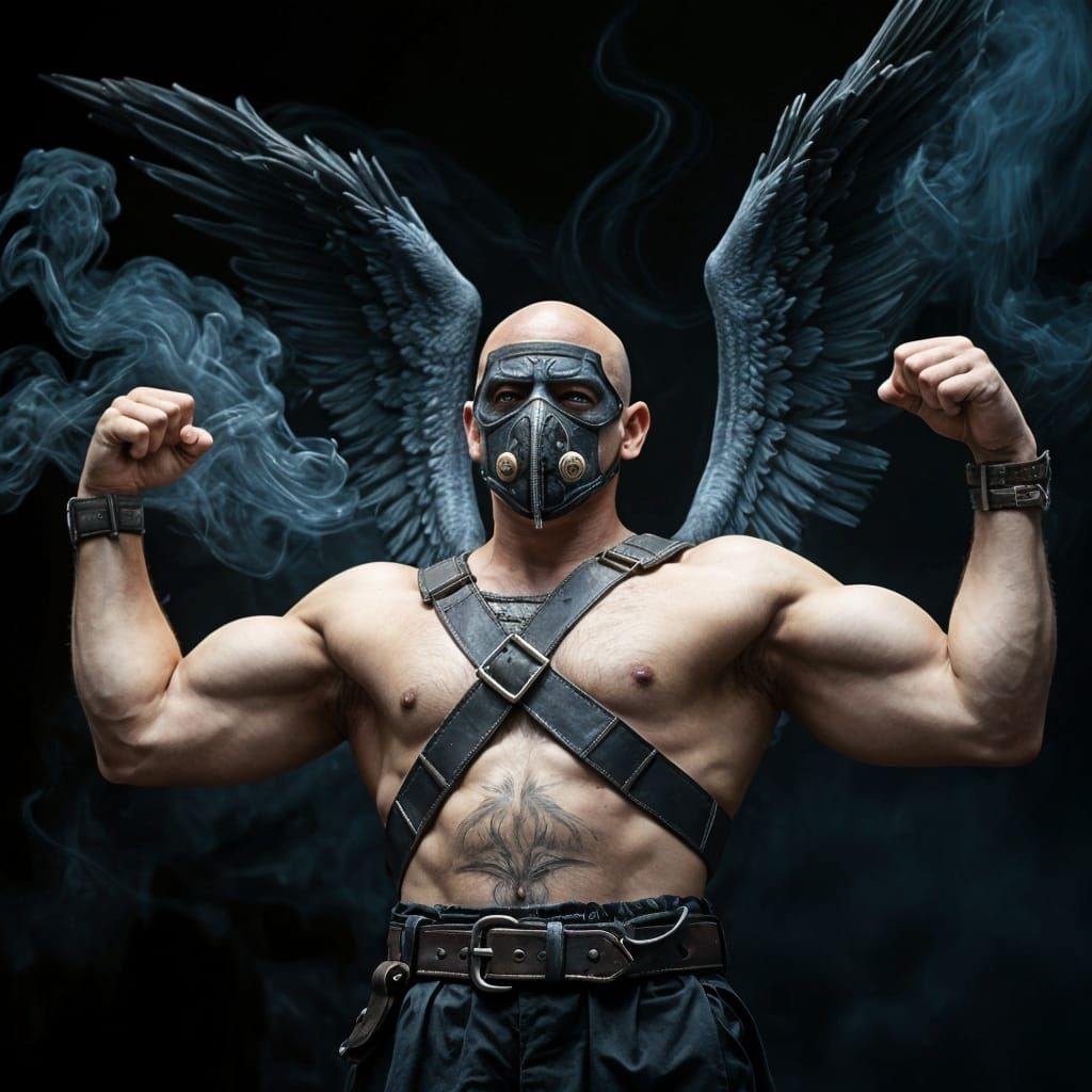 Muscular Dark Angel in Vintage Cinematic Style