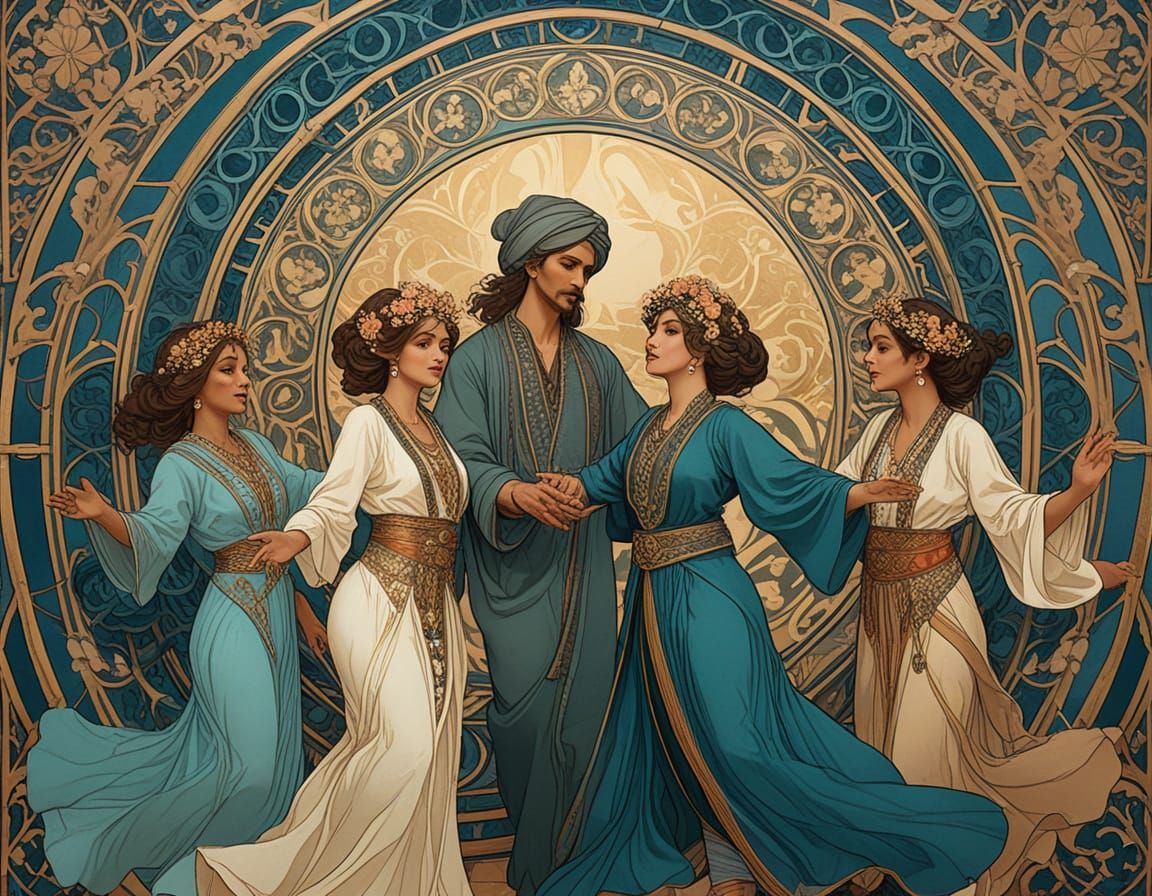 Art Nouveau Sufi Dance Illustration in Mucha Style