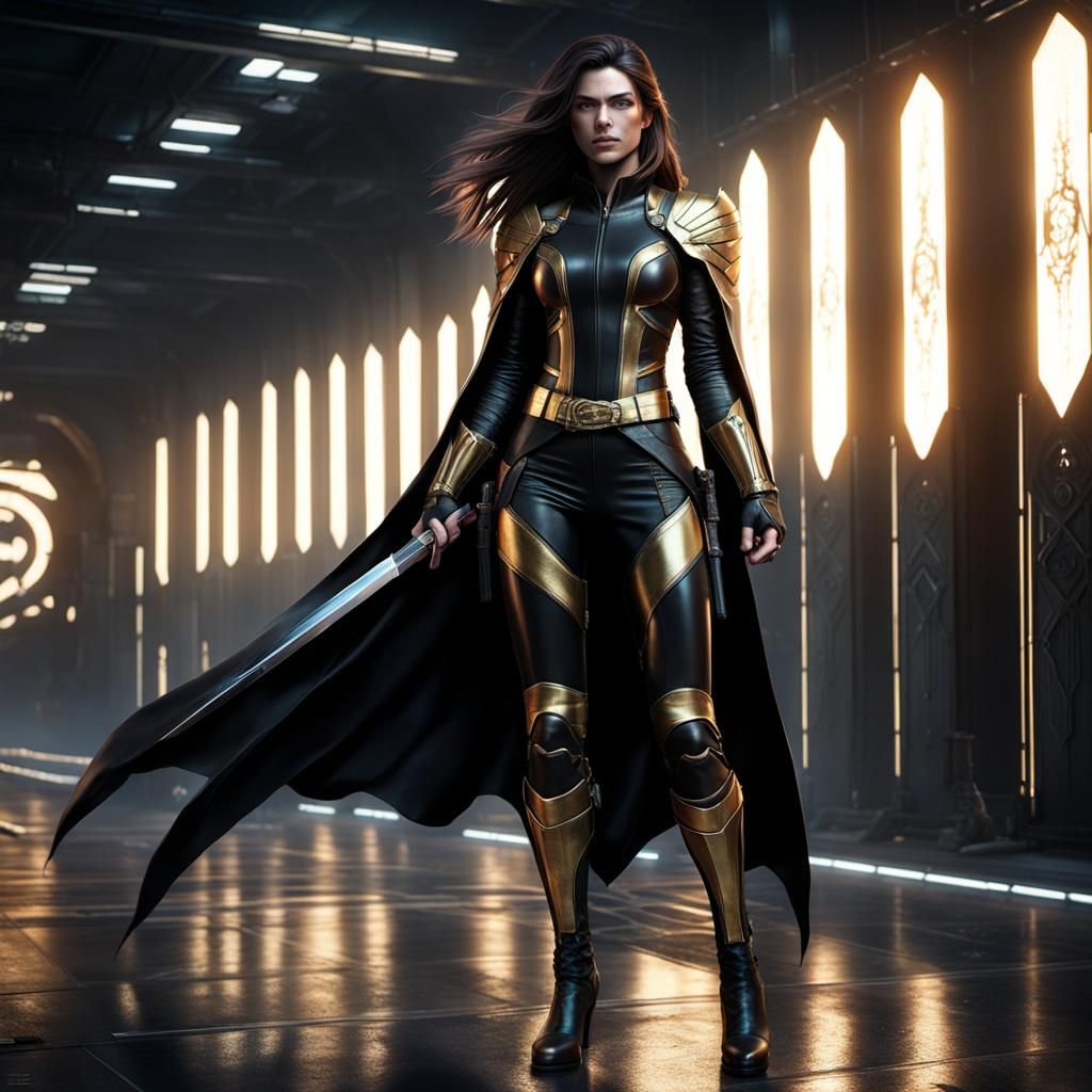 Cyberpunk Girl with Swords and Cape in 8K