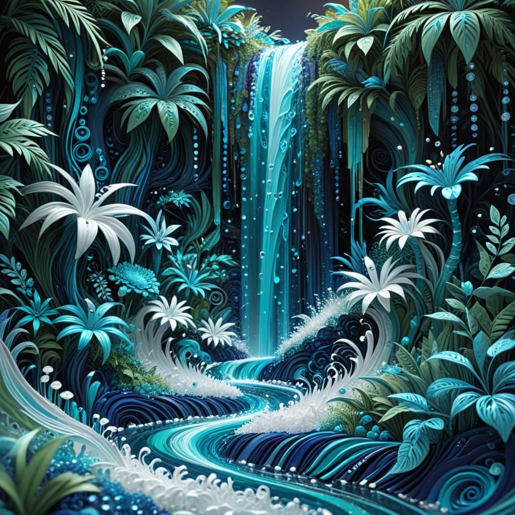 Iridescent Quilled Waterfall in Abstract Fractal Style