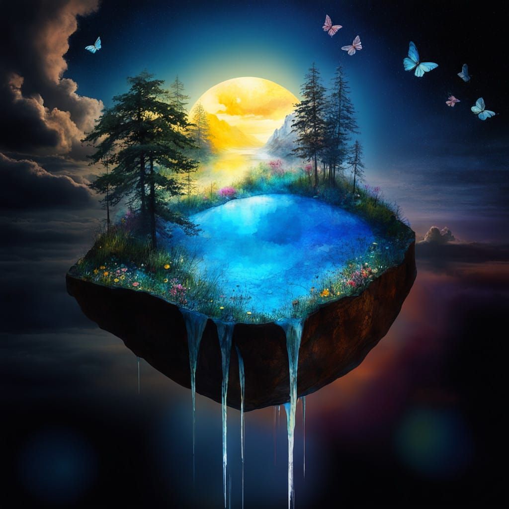 Vibrant Stained Glass Fantasy Landscape