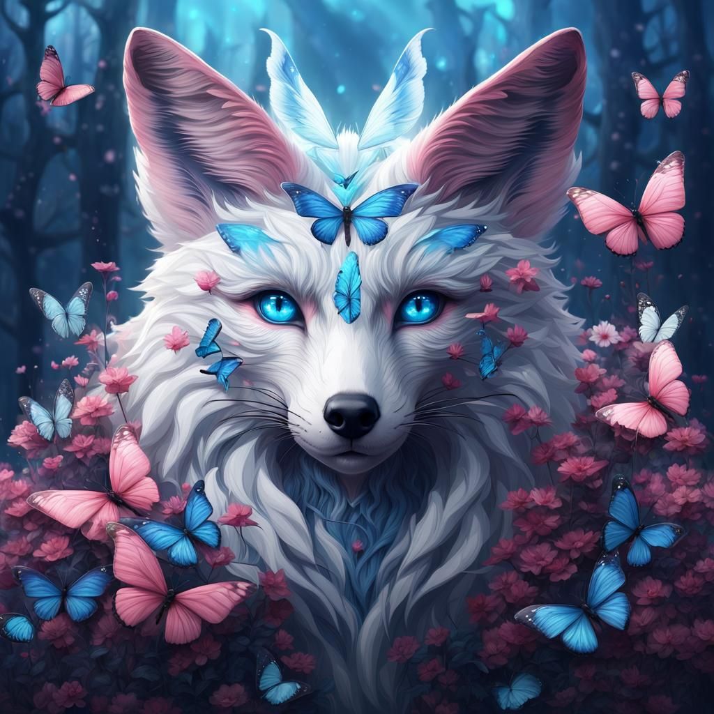 Magical Fox with Butterfly Wings in Detailed Painting