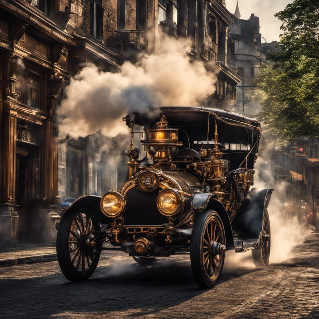 Steam-Powered Pirate Car Chase: Hyperrealistic City Scene