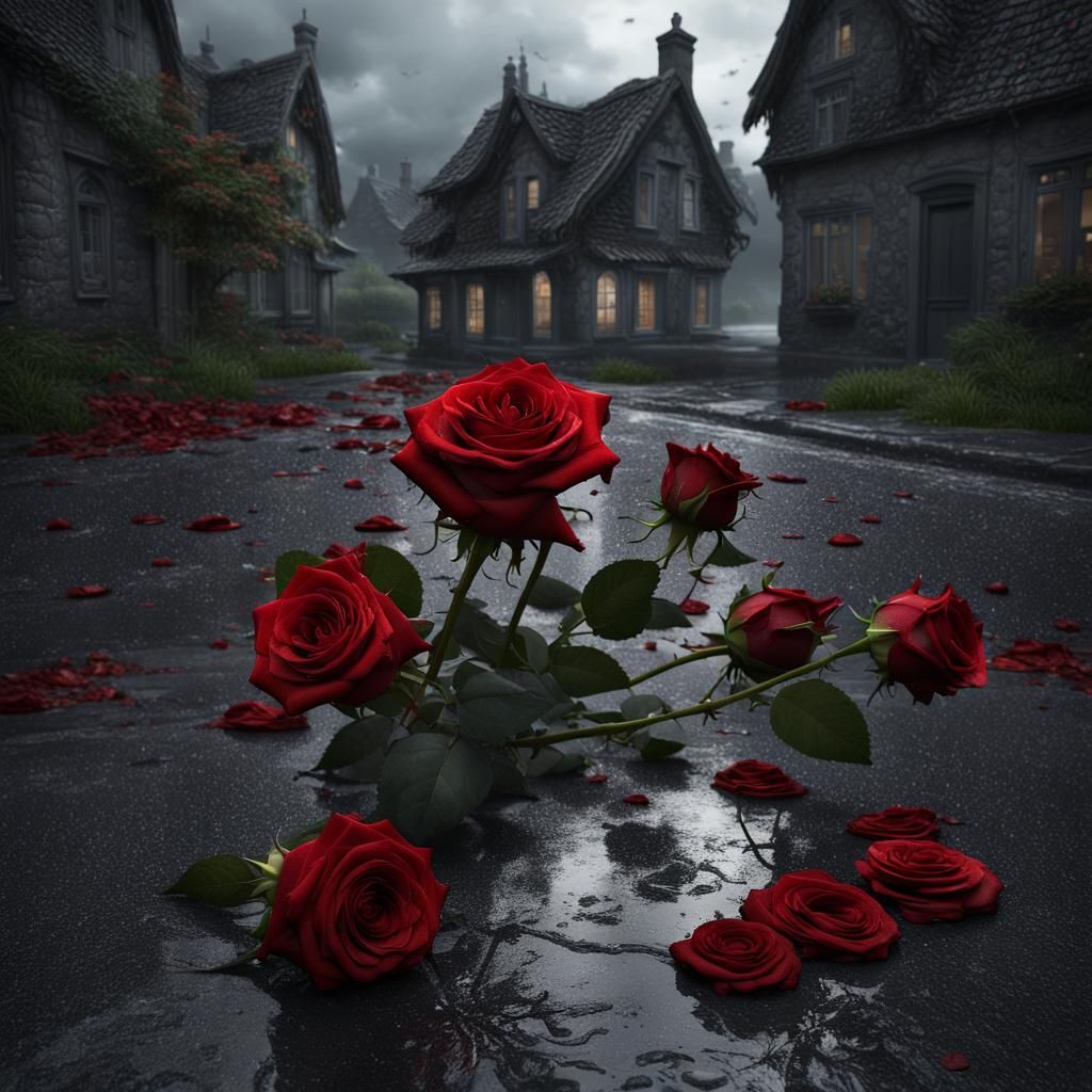 Abandoned Roses in Rain: Detailed Matte Painting