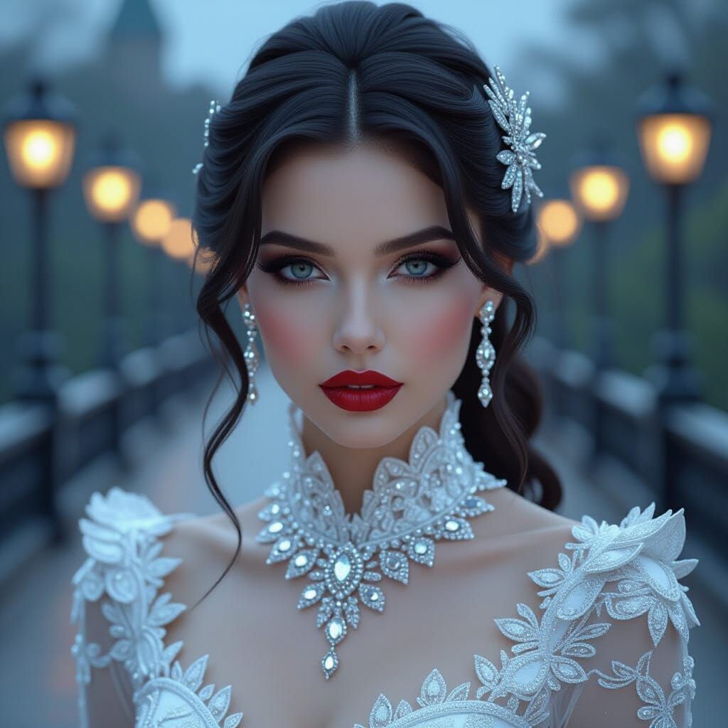 Gothic Vampire Woman with Silver Face, Digital Painting