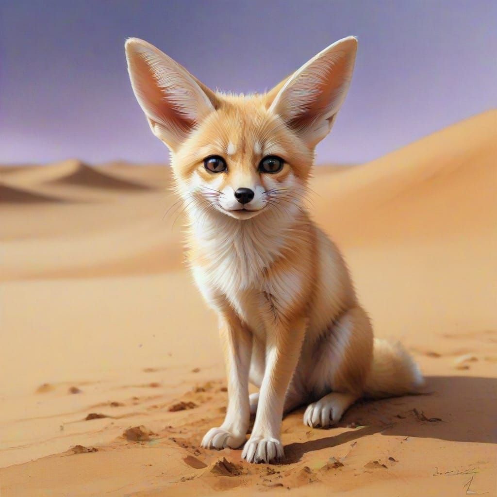 Fennec Fox Kit in Desert Twilight, Ink and Watercolour Sketc...