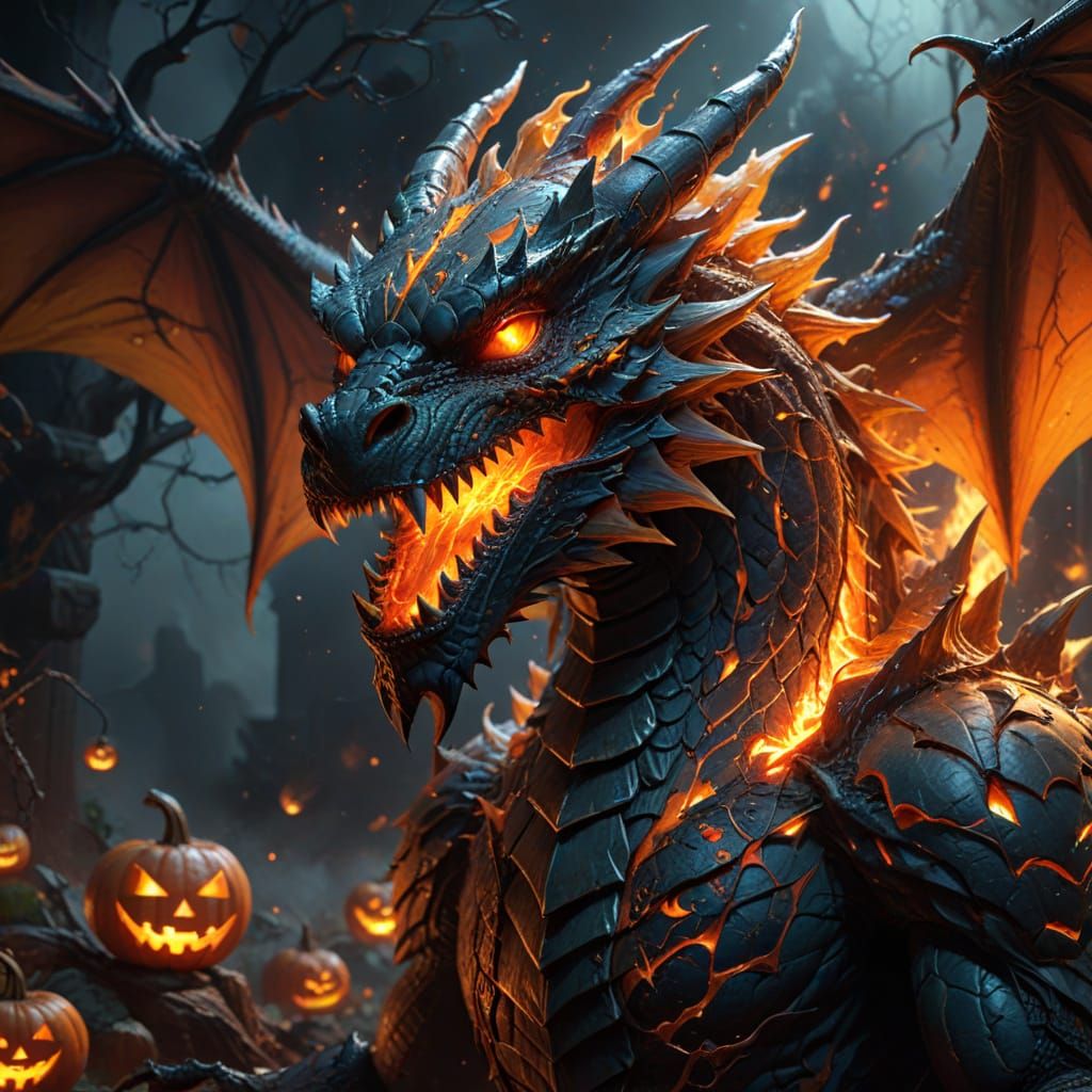 Majestic Dragon Breathes Fire in Dark Fantasy Art