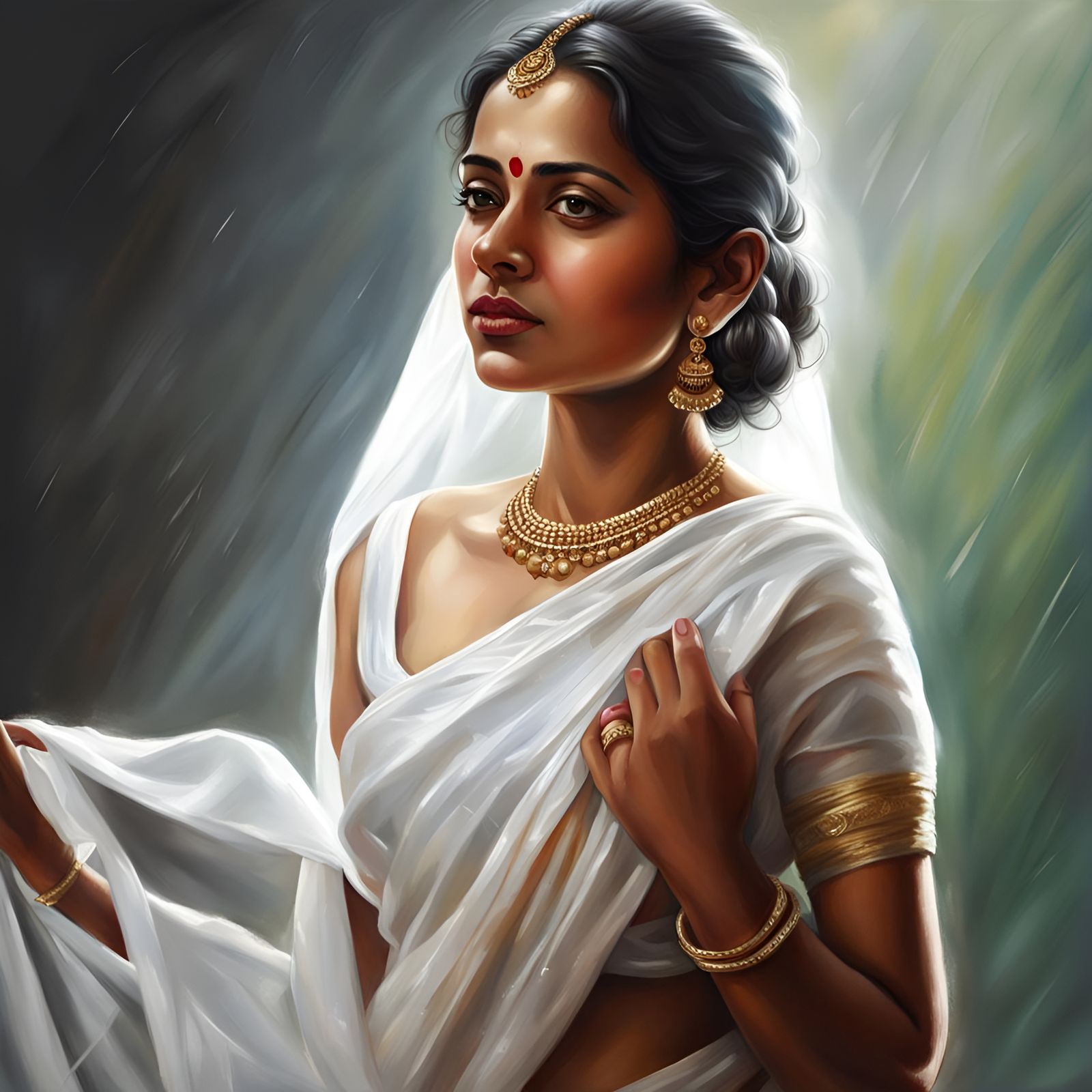 Bengali Woman in Wet Sari: Hyperrealistic Lighting