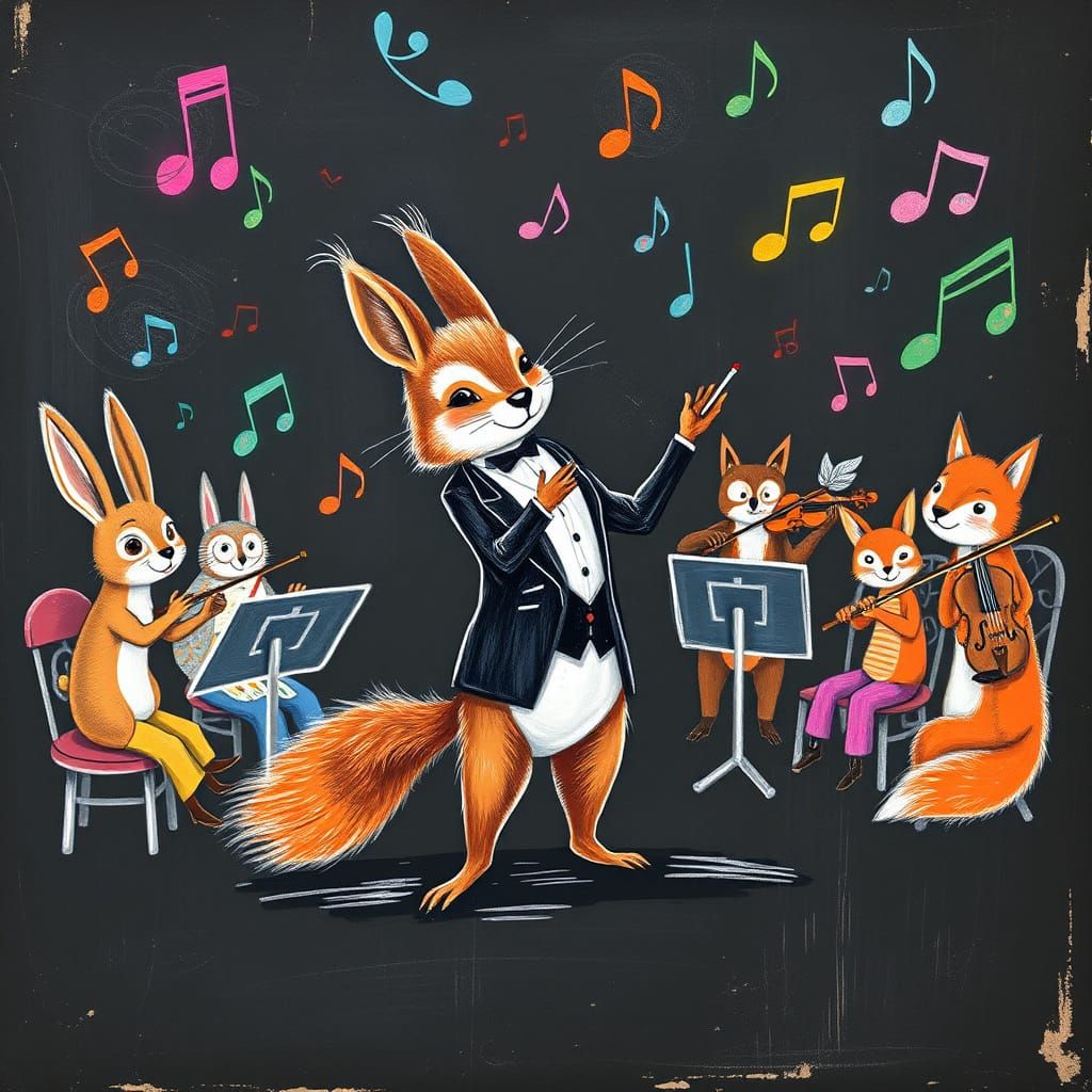 Whimsical Squirrel Conductor Leads Forest Orchestra in Color...