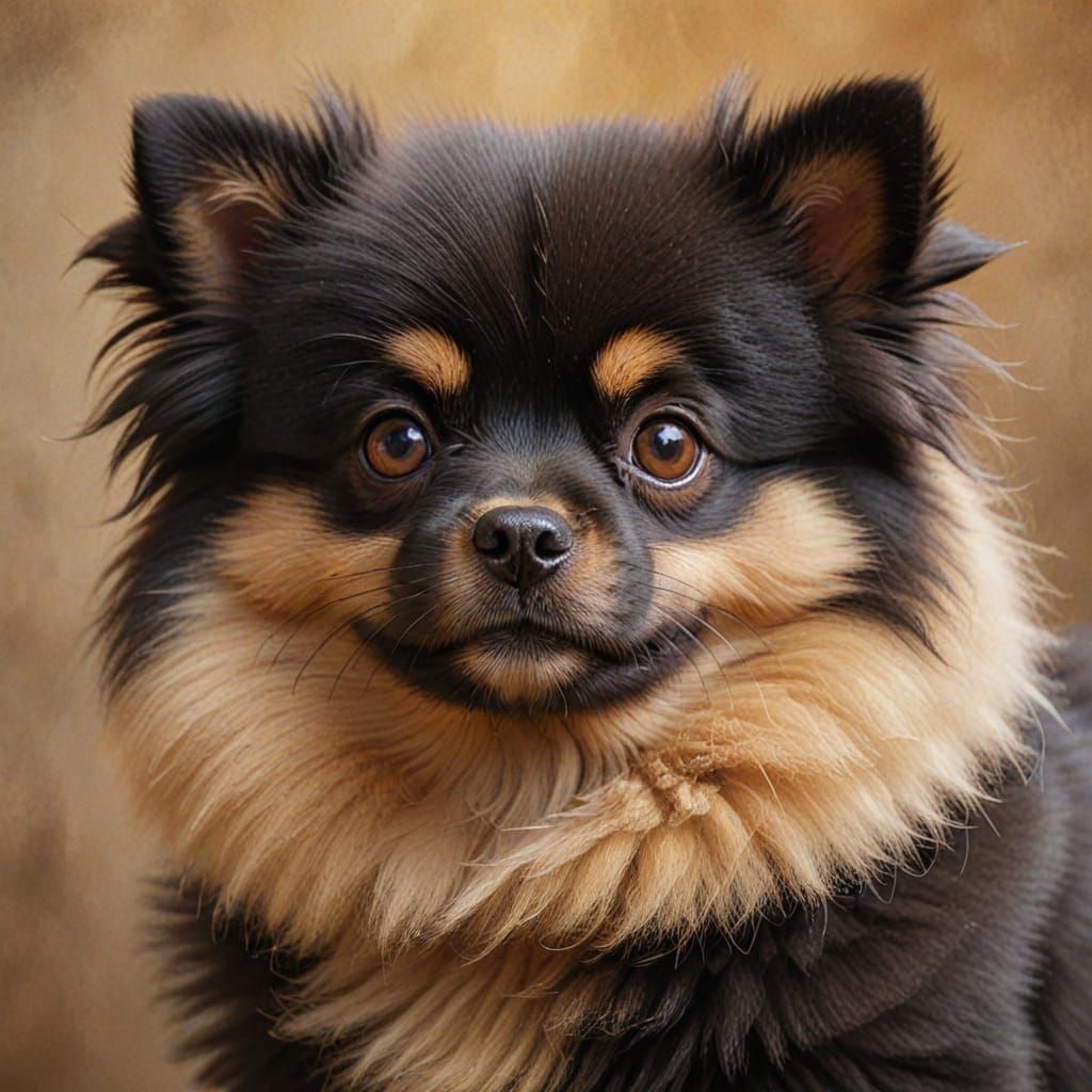 Black Pomeranian Puppy Portrait in Digital Painting Style