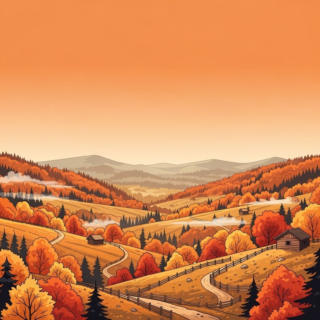 Autumn Landscape Vector Illustration with Rolling Hills