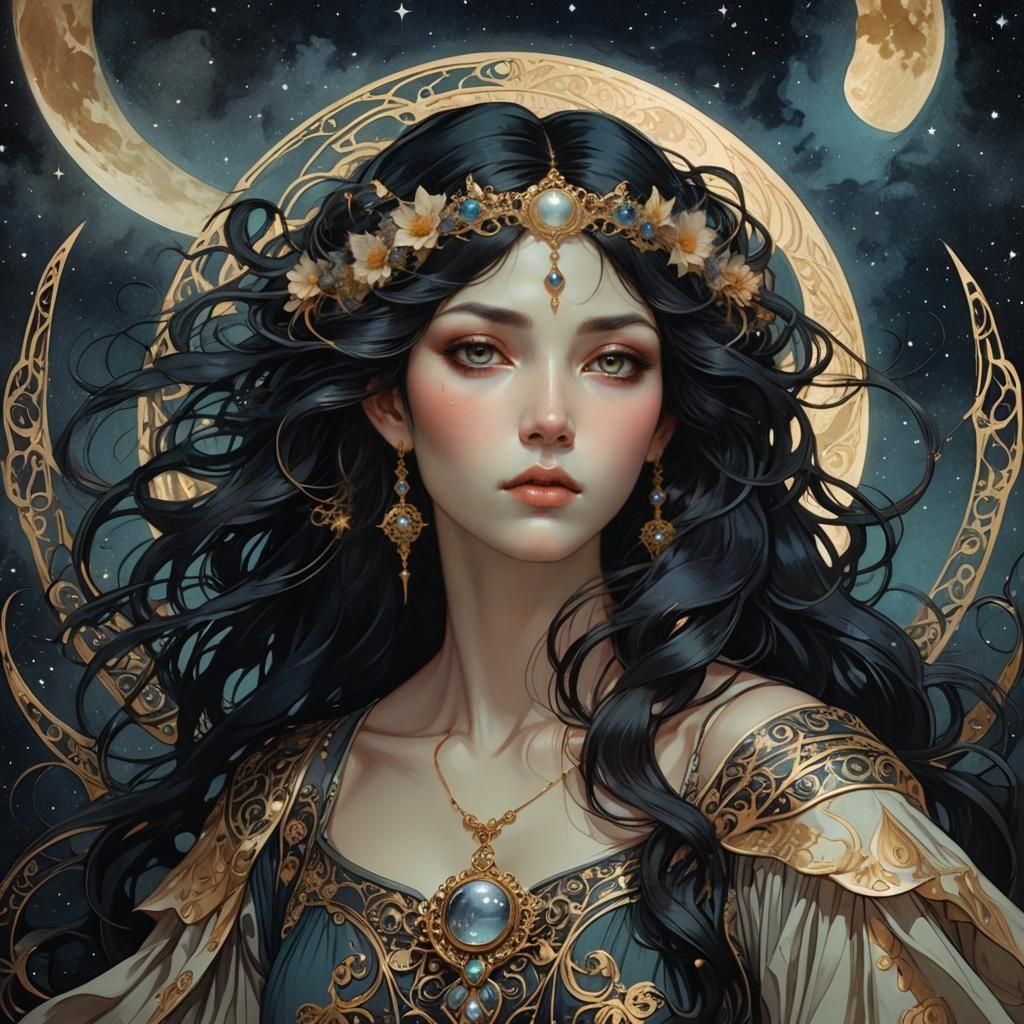 Moonlit Figure in Art Nouveau Style