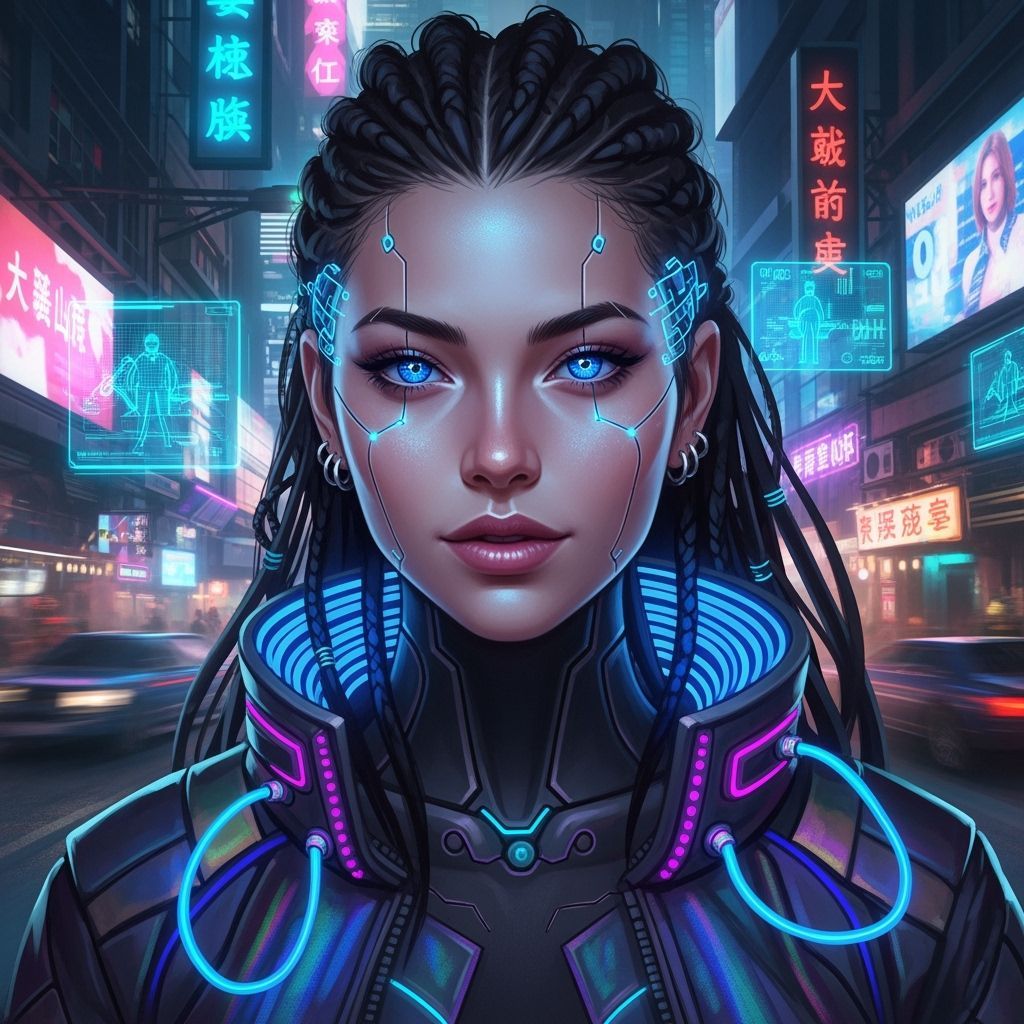 Cyberpunk Woman with Glowing Implants and Braids