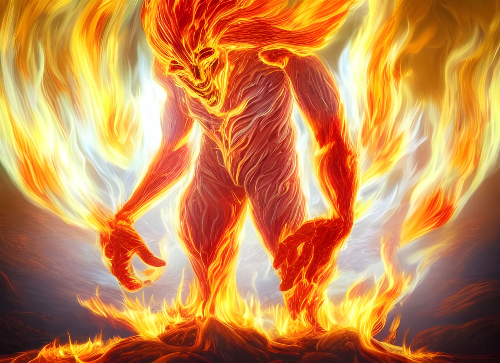 Fiery Humanoid Elemental in Digital Artwork