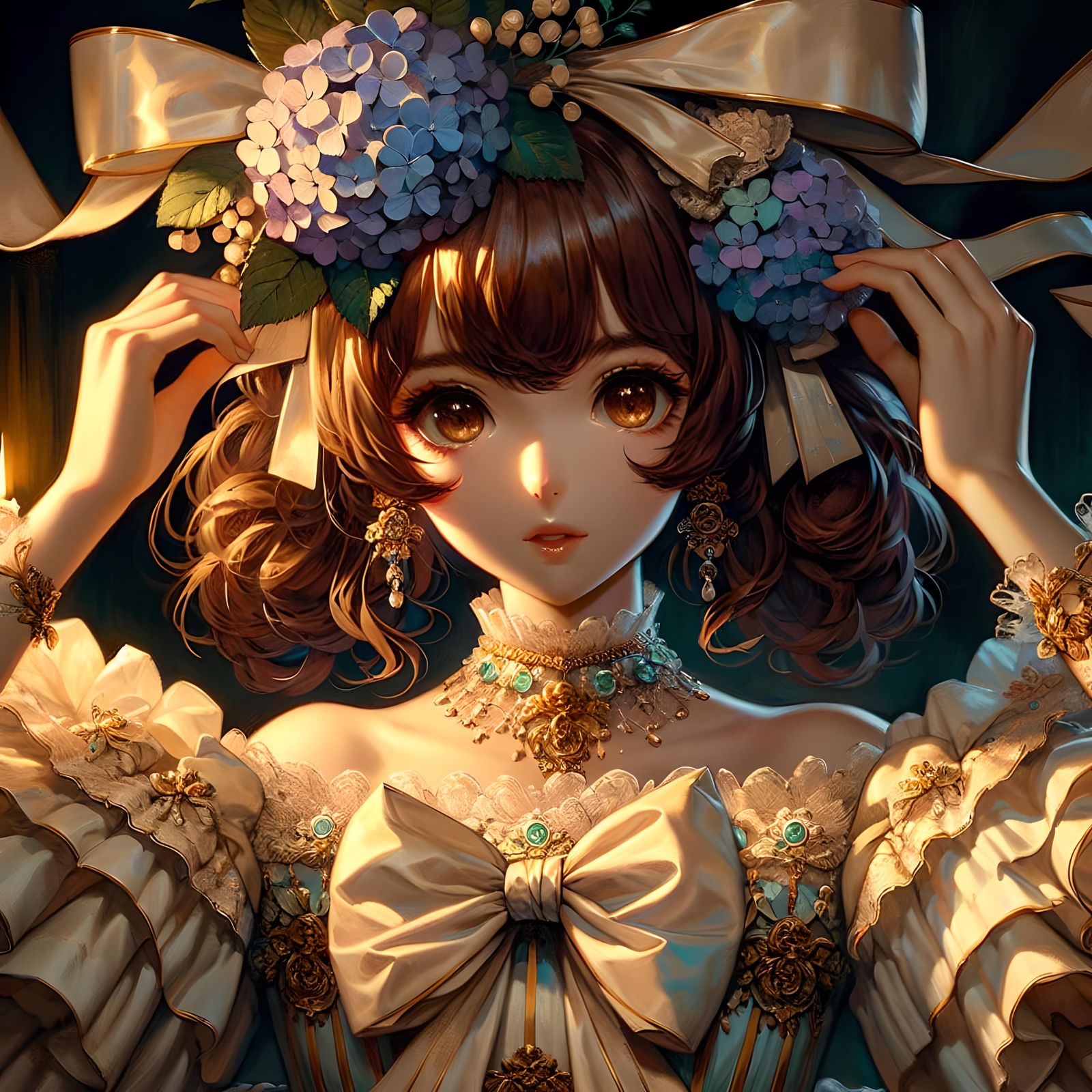 Anime Girl in Gown with Triadic Colors