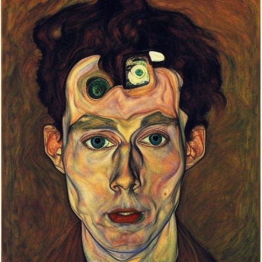 Egon Schiele Style Selfie Portrait