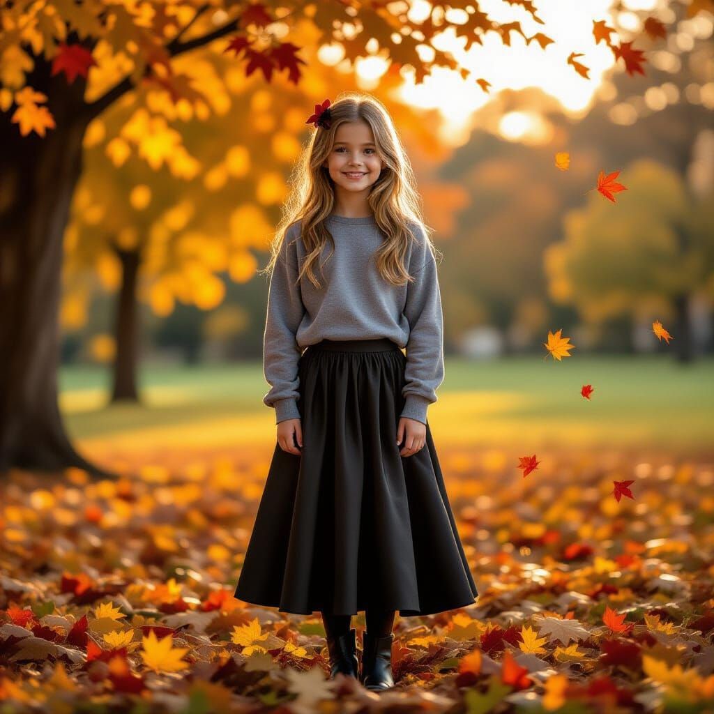 Shy French Girl in Autumn Park, Impressionistic Photography